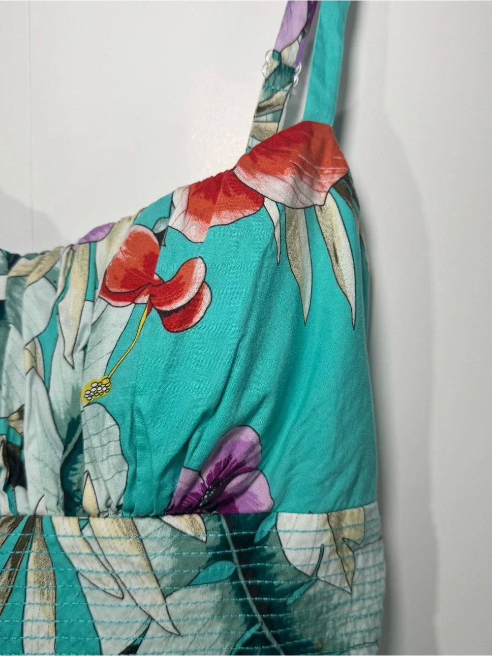 Roz & Ali Teal Strapless Floral Sundress size 6 women’s